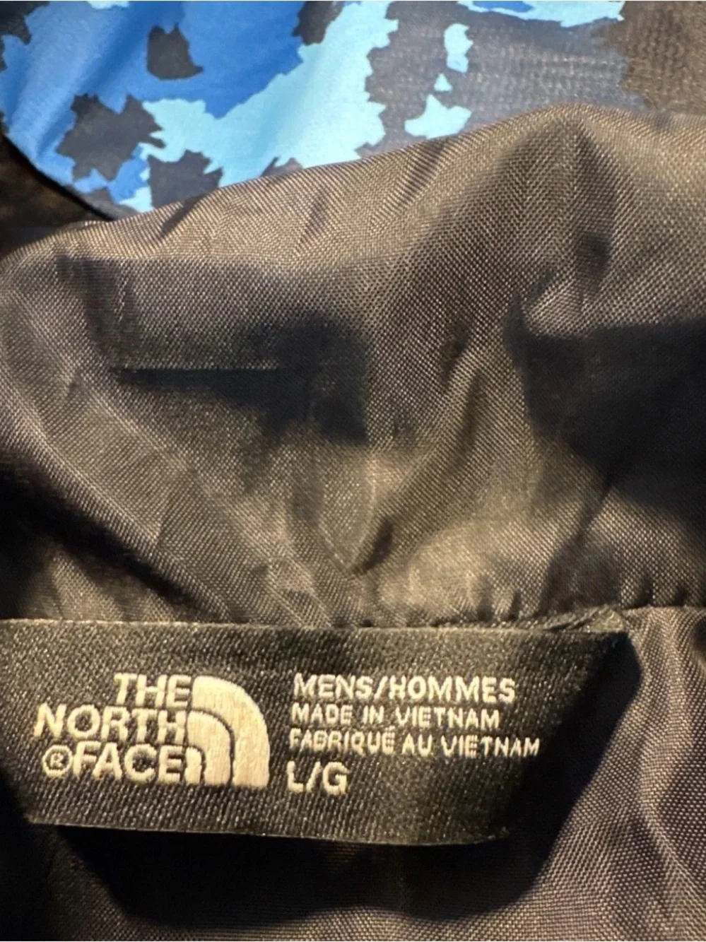 The North Face Mountain Mens Large Blue Camo Windbreaker Hooded Lightweight Sz L